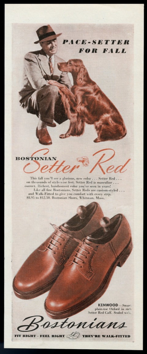 Irish Setter Bostonian men's Setter Red shoes vintage print advertisement