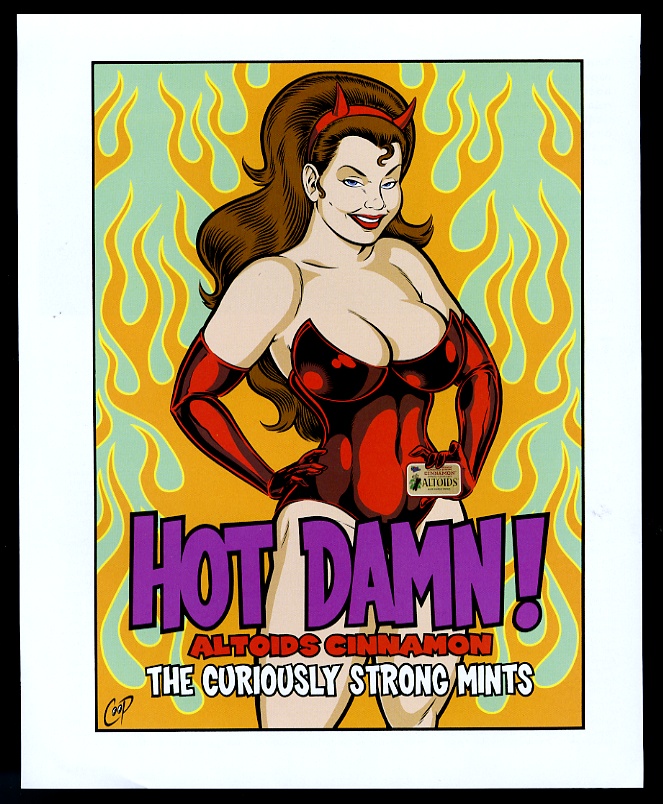 Altoids cinnamon mints Satan devil woman art vintage print advertisement