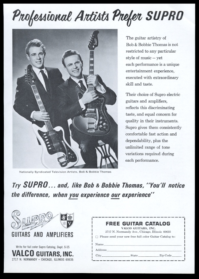 Valco Supro guitar Bob Bobbie Thomas vintage print advertisement