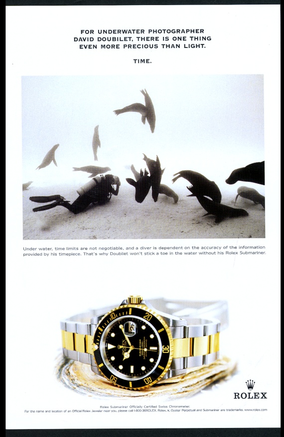 Rolex Submariner golf black watch seal scuba diver vintage print advertisement
