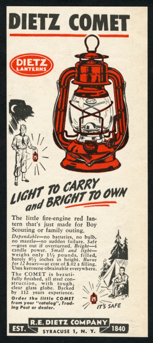 Dietz Comet red lantern Boy Scout camping art vintage print advertisement