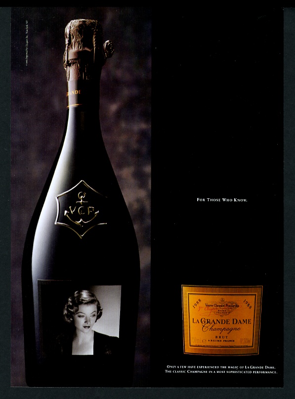 Veuve Clicquot La Grande Dame brut champagne bottle vintage print advertisement