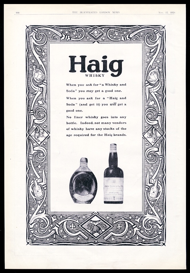 Haig & Haig Scotch Whisky Dimple Scots Pinch bottle vintage print advertisement