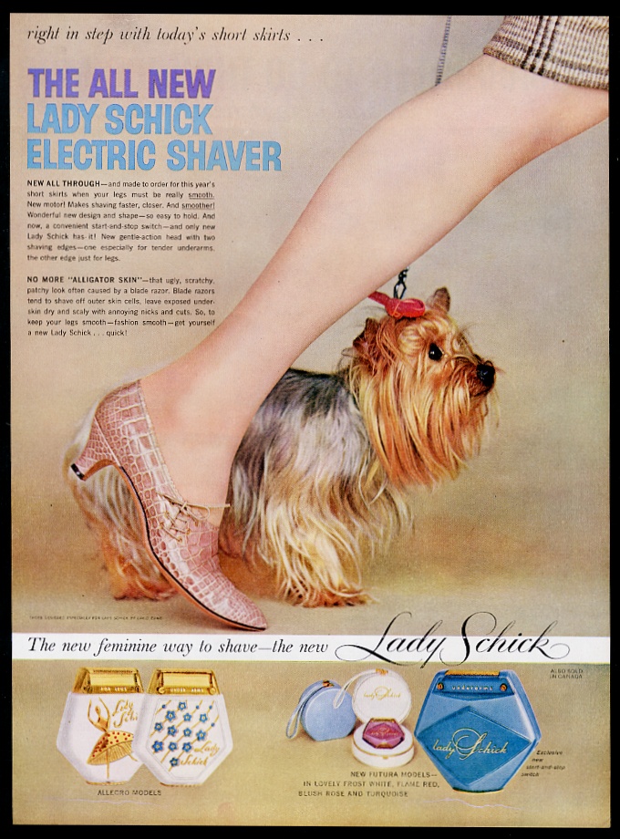 Yorkie Yorkshire Terrier Lady Schick shaver vintage print advertisement