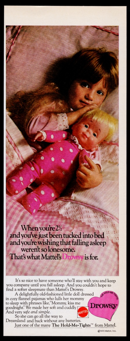 Mattel Drowsy talking baby doll little girl vintage print advertisement