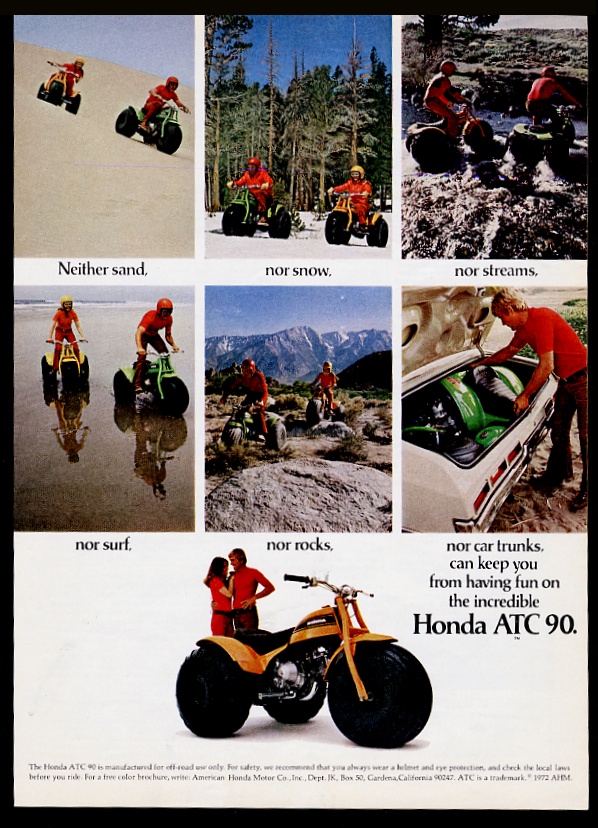 1972 Honda ATC 90 ATC90 3-wheel motorcycle 7 vintage print advertisement