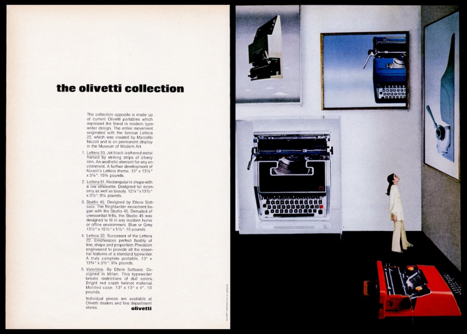 Olivetti Lettera 33 31 32 Studio 45 Valentine typewriter print advertisement