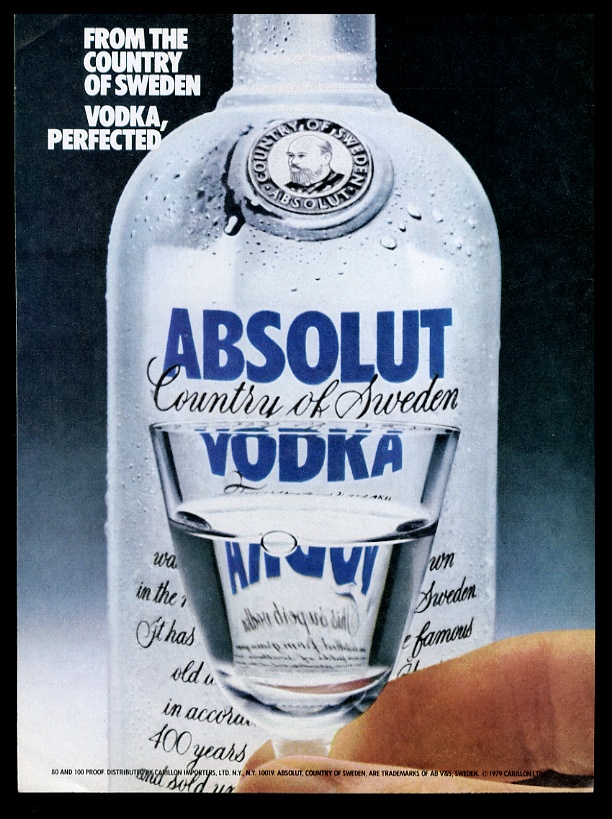 Absolut vodka bottle Vodka Perfected vintage print advertisement