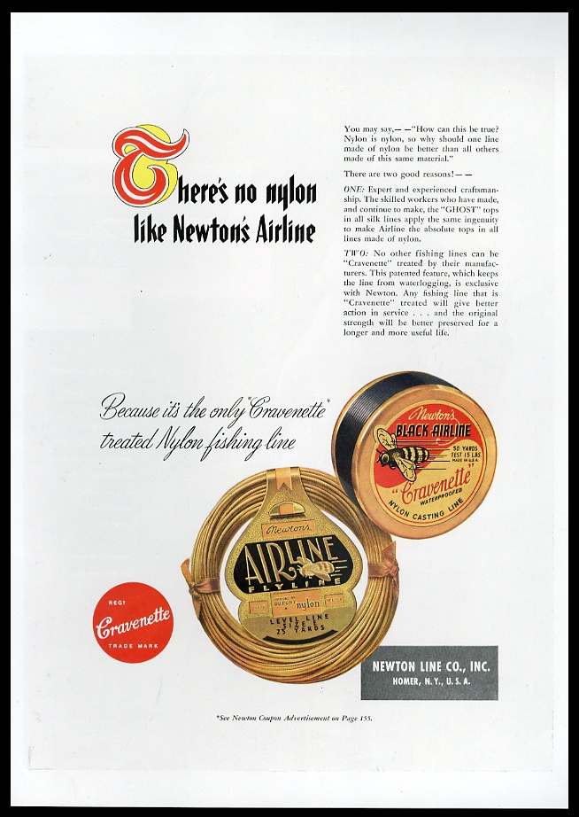 Newton's Airline & Black Airline fishing line vintage print advertisement