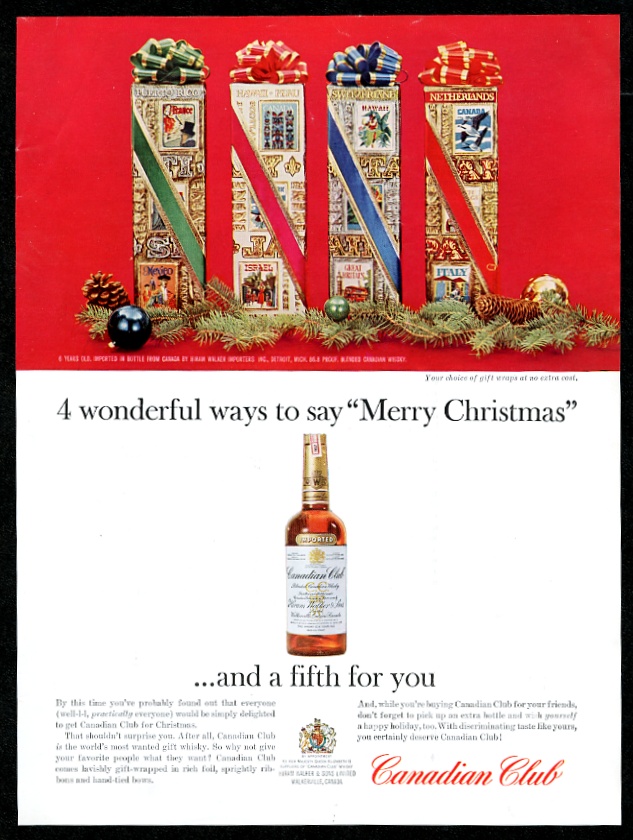 Canadian Club Whisky 4 Christmas gift box designs vintage print advertisement