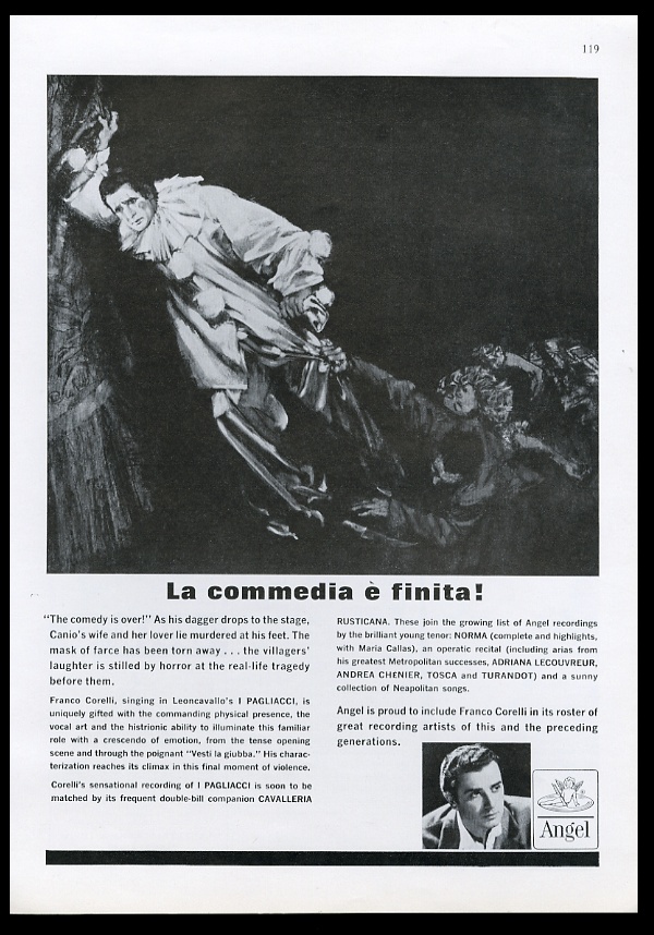 Franco Corelli and opera role portrait Angel Records vintage print advertisement