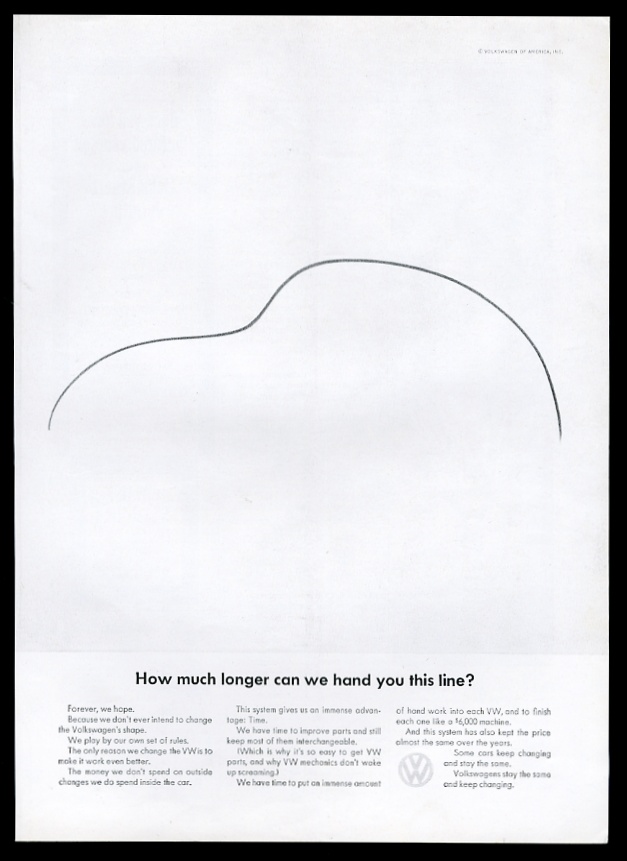 1964 VW Volkswagen Beetle classic car outline Can We Hand You This Line advertisement