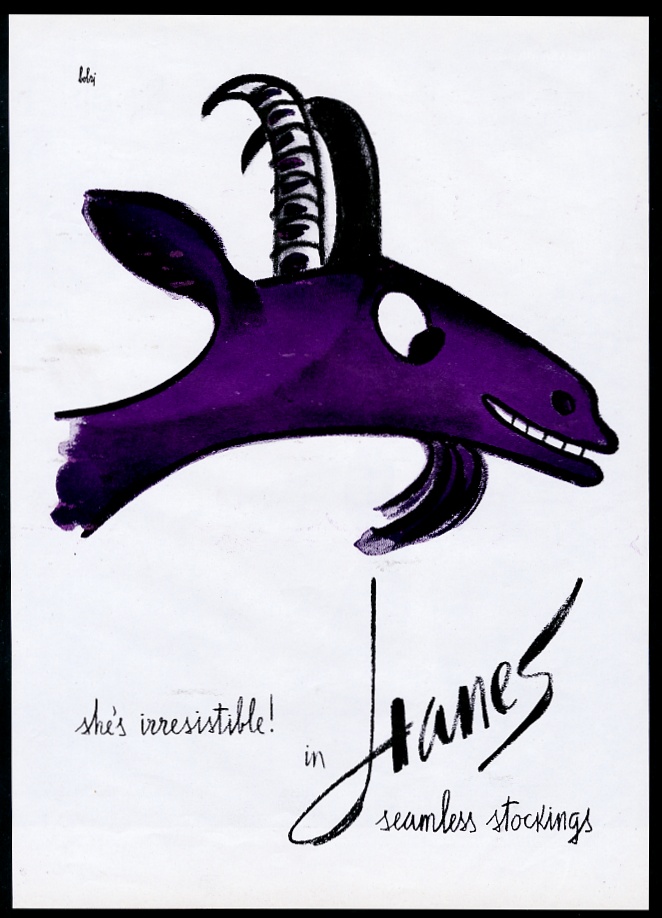 Vladimir Bobri purple goat art Hanes Seamless Stockings vintage print advertisement
