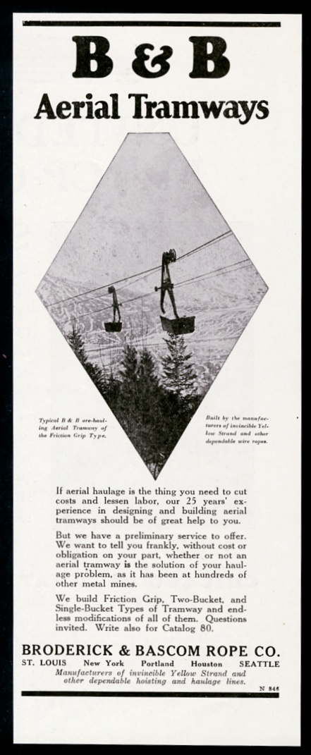 B &B Broderick & Bascomb aerial tramway mining bucket print advertisement