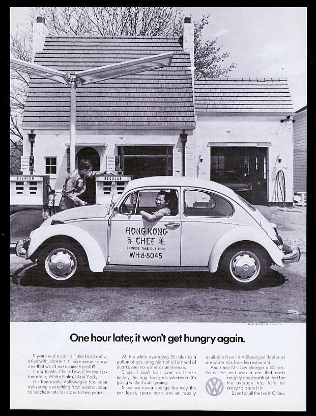 1971 VW Volkswagen Beetle classic Chinese food delivery car 11x8 print advertisement