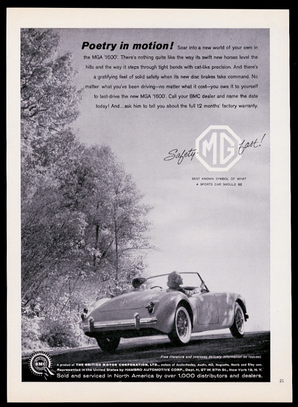 1960 MG MGA 1600 car Poetry In Motion vintage print advertisement