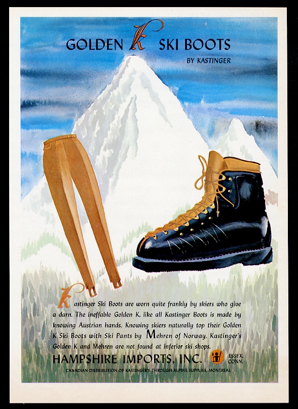 Kastinger Golden ski boot boots mountain art vintage print advertisement