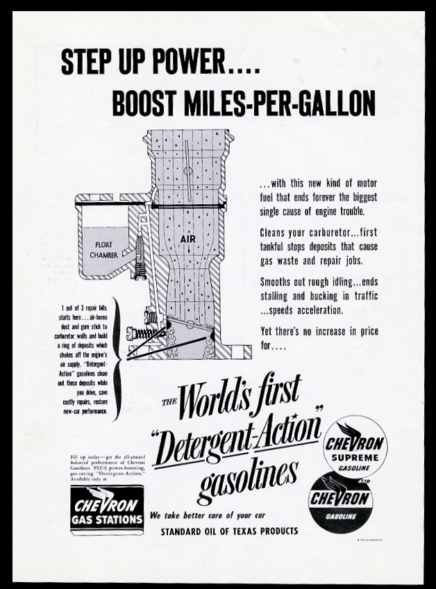 1954 Chevron Gas Oil Carburetor Cleaning Diagram Art
