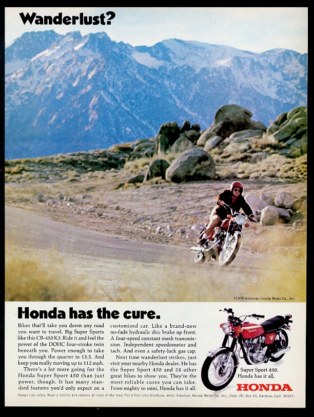 1970 Honda CB-450 K3 Super Sport 450 motorcycle vintage print advertisement