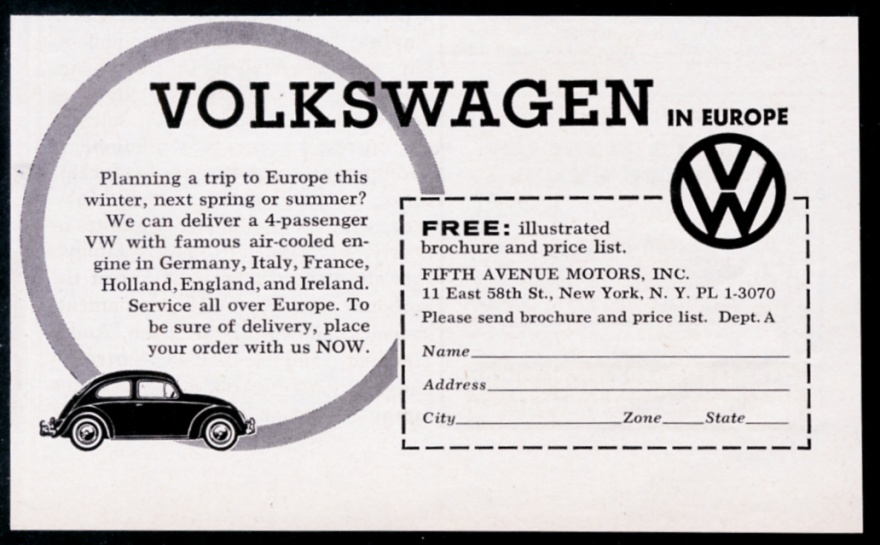 VW Volkswagen Beetle illustrated vintage print advertisement